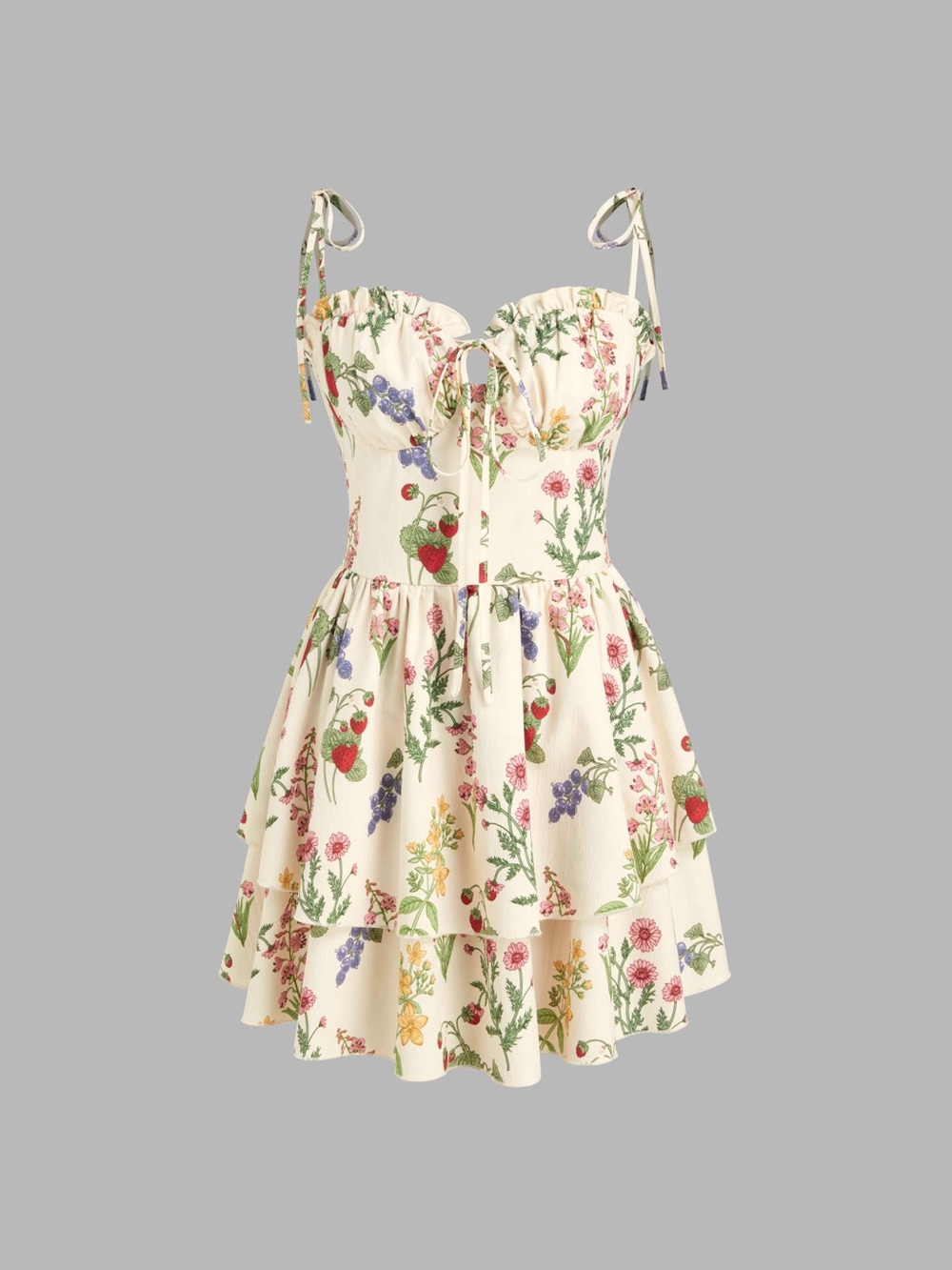 Cider Cream Floral & Strawberry Tiered Mini Dress Size Small (Sold out online!) - Picture 4 of 14